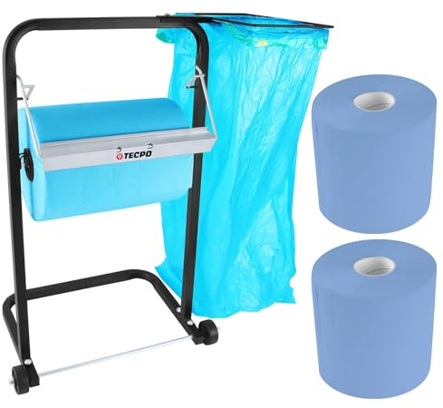 TECPO Putztuchrollen Bodenständer Rollenständer + Müllsackhalterung Halterung + 2 Rollen 21cm breit