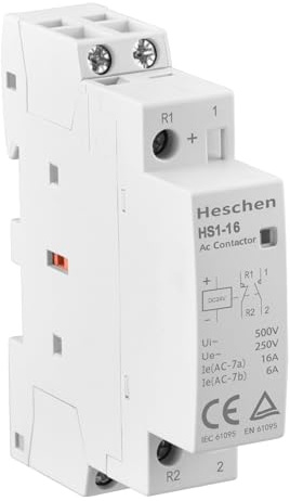 Heschen hushåll AC skydd, HS1-16, Ie 16A, 2-polig, 1NO 1NC, DC 24 V spolspänning, 35 mm DIN-skenmontering