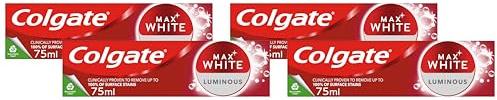 Colgate Max White Luminous Toothpaste 75ml, Teeth Whitening Toothpaste with Clinically Proven Formula that Removes Up to 100% of Surface Stains (Pack of 4)