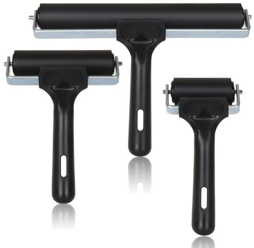 GBACHOOSE 3 Pack Rubber Brayer Rollers, Brayer Rollers for Crafting, Black Printmaking Brayer Arts Brayer for Printmaking Art Craft Stamping (6 cm,10 cm and 20 cm)