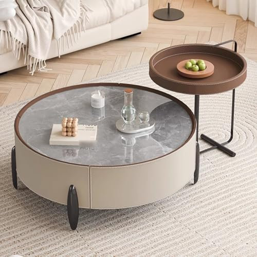 BAYTEWJX Kleiner Couchtisch mit Schubladen für das Wohnzimmer,Couchtisch Rund,Beistelltisch fürs Wohnzimmer,Zentraler Wohnzimmer-Couchtisch,für Wohnzimmer Büro Wohnung Schlafzimmer.(Gray)