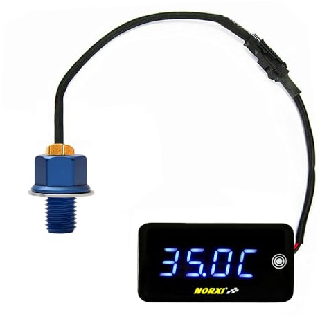 Universal digital termometer för motorcykel, 3in1 motorcykel olja termometer vattentät klocka spänningsmätare för motorcykel, Celsius Fahrenheit kan konvertera, med temperatursensor adapter, 1415