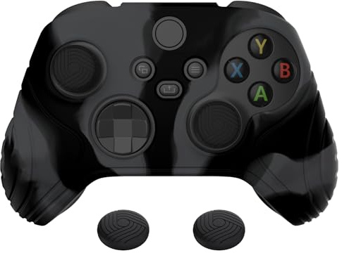 eXtremeRate PlayVital Funda de Silicona para Xbox Series X/S Mando | Suave al Tacto, Cubierta Protectora de Goma, Antideslizante, con 2 Tapas para Joysticks, Edición Samurai, Gris Oscuro & Negro