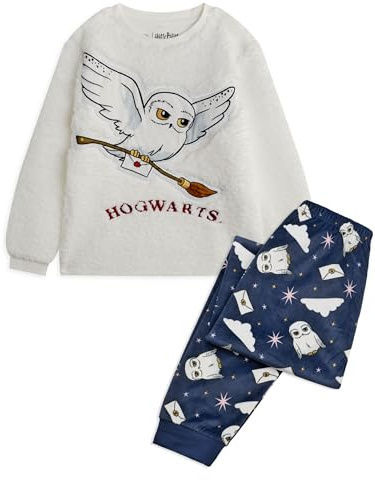 Harry Potter Conjunto de pijama para niños | Hogwarts Hedwig Top de forro polar Sherpa de manga larga y pantalones de estar por casa con estampado integral | Paquete completo de ropa de dormir a juego