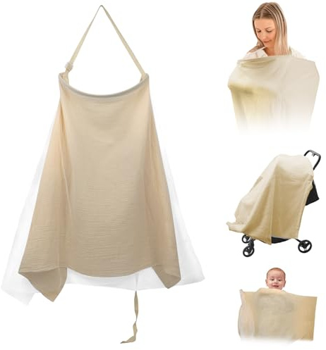 Cape Allaitement HXC Couverture Allaitement Coton Douce Respirante Ajustable Couvertures d'allaitement Cache Allaitement Écharpe pour Mamans Bébé, Kaki