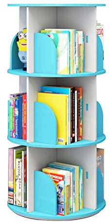 Drehbares Bücherregal für Kinder, für A4-Bücher, Spielzeug und Mini-Pflanzen, Blau (40 x 97 cm)