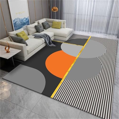 RUGMRZ Teppich Für Balkon Sofa Wohnzimmer Orange und graue runde geometrische Design Schlafzimmer Teppich waschbar Teppich Badezimmer Auslegware Kinderzimmer 100X160CM