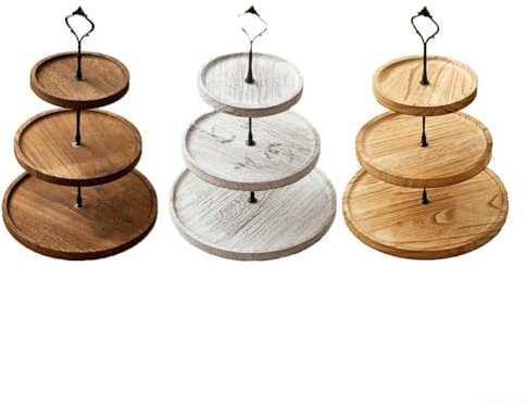 Présentoir à gâteaux polyvalent en bois à 3 étages pour desserts, fruits, apéritifs, fêtes (C)