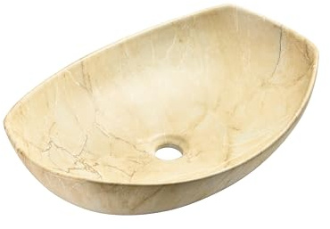 Omeble Waschbecken Oval Keramik - 55 x 40 x 15 cm - Aufsatzwaschbecken für das Badezimmer und Gäste-WC - Sandstein/Travertin Waschschale - Aufsatzbecken - Handwaschbecken -Design - beige