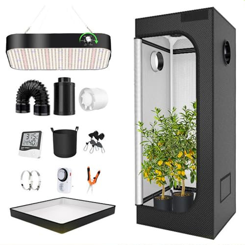 Kit de Armario de Cultivo, Sistema Completo Regulable con luz LED de 200 W de Espectro Completo, Tela Oxford 600D, Temporizador e higrómetro, para Cocina, Plantas y Verduras 50 * 50 * 120cm