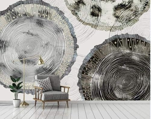XLMING Handgemalte Schwarze Und Weiße Retro Linie Baum Rad Des Jahres Tapete 3D Luxuriöse Seide Büro Esszimmer Sofa Flur Schlafzimmer Wohnzimmer TV Dekorative Wand-150cm×105cm