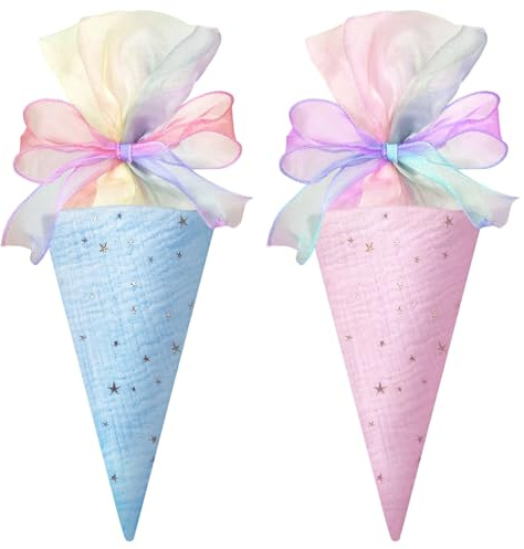 SSKHE 2 Stück Farbe Einschulung Geschenktüte(Blau+Rosa),Schüler Studenten Schultüte Füllung Kleine Zuckertüte Jungen Mädchen.