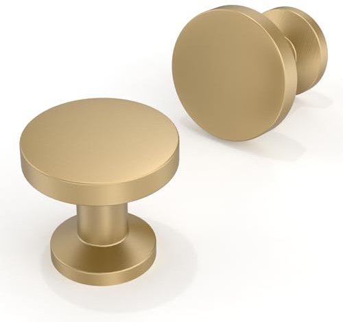 Asimerdeco 10 Pack Champagne Bronze Cabinet Knobs 30mm Round Kitchen Solid Zinc Alloy Drawer Knobs