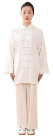 DJJSDMY Women Cotton Silk Tai Chi Suit Kung Fu Wushu Martial Arts Uniform Performance Jacket Pants Exercise Clothing(Cream,XXXL)