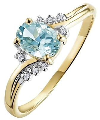 JTC LTD Solitaire oval akvamarin labb odlad diamantring för kvinnor | 0,50 ct till 1,00 ct centrum med 0,10 ct sidostensring | Tillverkad i 925 silver/massivt guld (9K-18K) eller platinaring |