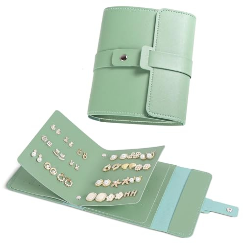 JYSNOW Joyero de Viaje, Imprescindible para Viajes, Verde | Material de PU | Resistente al Agua | Apertura y Cierre Sencillos | Gran Capacidad, para Almacenar Distintas Joyas Pequeñas