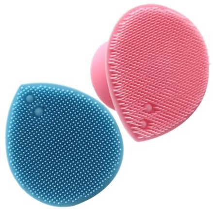 TOYANDONA 2 Stück Silikon Gesichtsreinigungsbürste Herzförmig Sanfte Peeling Massagebürste für Dusche und Kopfhautpflege mit Standfuß in Transparentem und Blau