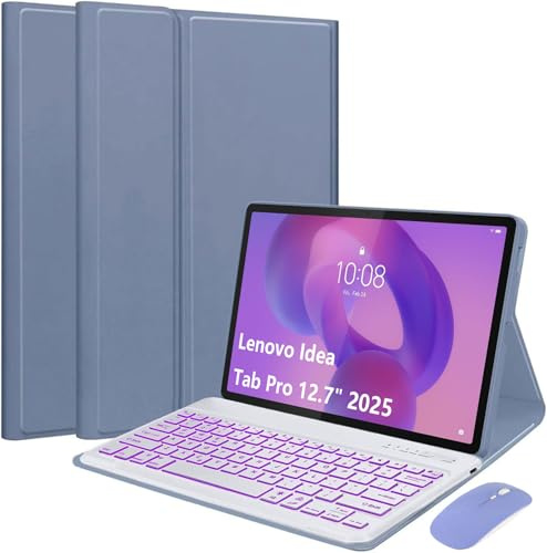 EHLCYS Custodia con Tastiera per Lenovo Idea Tab PRO 12,7 Pollici 2025 Modello (TB373FU/TB375FC), Layout Italiano Tastiera Staccabile Retroilluminata 7 Colori Cover Ultrasottile con Mouse,Viola