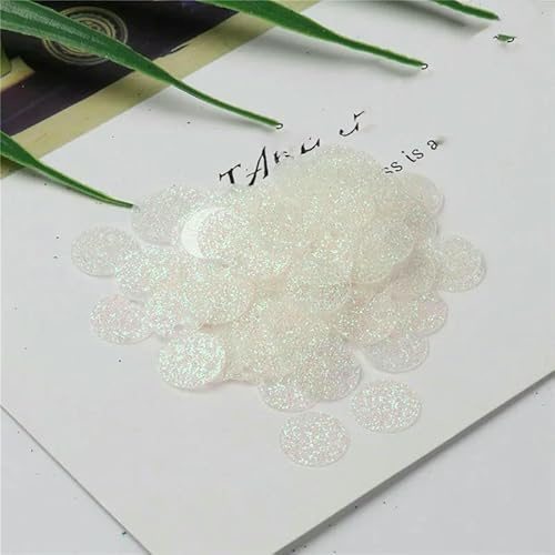 200 Stück 10 mm Glitzerpailletten, flache runde PVC-Pailletten mit Glitzerpuder für Bastelarbeiten – Weiß