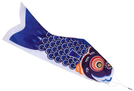 UKCOCO Bandiera Giapponese Koinobori a Forma di Carpa Blu 70 Cm Resistente alle Intemperie, Manica a Vento Decorativa per Giardino e Feste Stagionali All’aperto