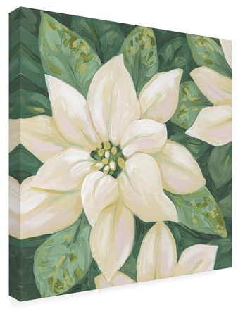 Wrapped Canvas Wall Art - June Erica Vess 'Pearlescent Poinsettia II' Wall Art for Living Room, Bedroom, or Office Décor - 24x24
