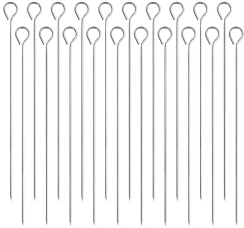 Micmetago Brochettes inox 20 cm, lot de 20 piques à kebab réutilisables, schaschlikspieße métal pour BBQ, airfryer et recettes tendance, parfait pour brochettes virales et vidéos food