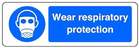 Wear Respiratory Protection - safety sign - 1.2mm Rigid plastic for indoor/outdoor usage (600mm x 200mm) Viewing Distance within 14m.