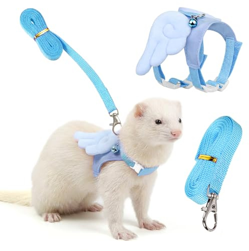 YBEATY Ferret Harness and Leash Set Small Animals Vest Harness Soft-Harness Leash Vest Set with Bell Guinea Pig Clothes for Baby Ferret Rats Hamster Teacup Chihuahua Mouse Small Pet(Blue)