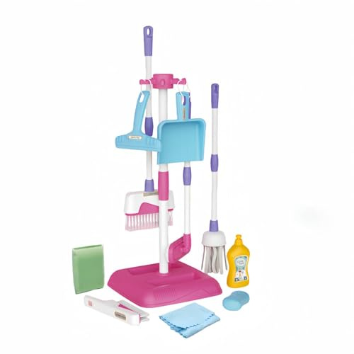 MotiveTech Spielzeugbesen und Mopp Set fördert Rollenspiele Spielzeug Kehrbesen und Mopp Realistisches Design Spielzeug-Putzset mit Ständer für Kinderzimmer , Pink