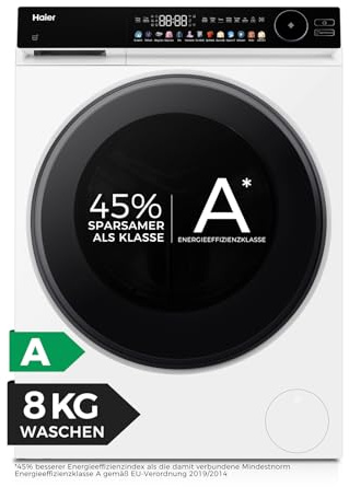 Haier Frontlader Waschmaschine 8kg G7 Serie HW80-B14667TU1 | A -45%, 1.400 U/Min., AI Power DD Motor, Smart AI, Expressprogramm, Aquastop, Hygiene-Technologien, Wi-Fi
