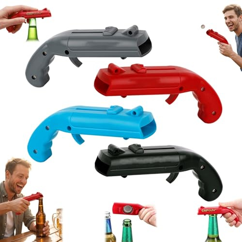 2026 Abridor de Botellas con Pistola Tapa, 4 Paquete de Lanzadores Tapas Botellas, Abridor Botella con Pistola Pop, Pistolas Abridors Botella Tapa, for Bar, Fiesta, Barbacoa(A)