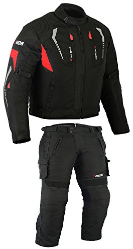 MOTORRADKOMBI JACKE + HOSE - AUS TEXTIL /CORDURA für Motorrad Biker Chopper Cross (XXL, ROT)