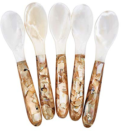 DUEBEL Set von 5 Perlmutt Löffel für Kaviar, Ei, Eis, Kaffee serviert (12,5cm x 2,5 cm)