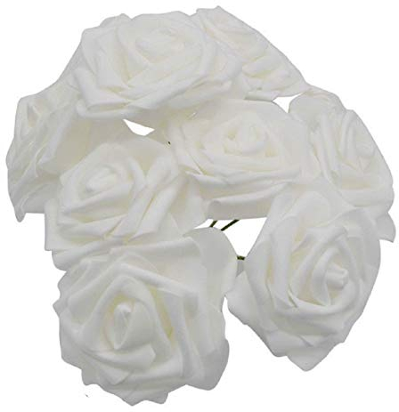 Yalulu 50 Stück 8CM Foamrosen Schaumrosen Blumenköpfe Schaumköpfe Künstliche Kunstblumen Rosen Rosenköpfe Brautstrauß Party Hause Deko (Weiß)