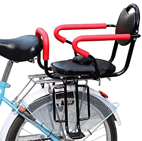 QXFJ Siege Velo Enfant Arriere,SièGe ArrièRe De VéLo | avec Garde-Corps Dossier Et PéDale Ceinture De SéCurité Protective Nets SièGe Enfant Bicyclette SièGe SéCurité 2-7 Ans Enfant