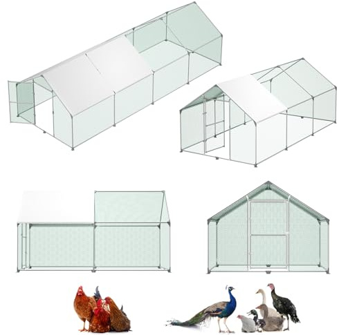LZQ hönshus för utomhusbruk, utomhusinhägnad, höns 3 x 2 x 2 m, hönshus med tak, fjäderfähus, galvaniserad stålram med PE