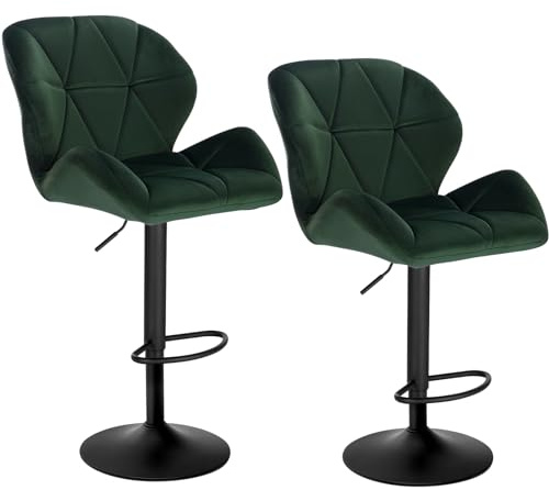 WOLTU barstolar set med 2 barstolar motstolar bistropallar designpallar med ryggstöd, justerbar i höjdled, vridbar, sammetsstål, mörkgrön