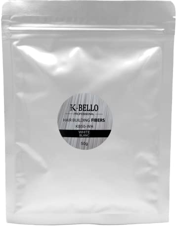 Poudre densifiante cheveux Kératine Naturelle & Végan K-Bello – Masque calvitie, alopécie, perte de cheveux & racines blanches – Fibres capillaire pour hommes et femmes (Recharge 50g, Blanc)