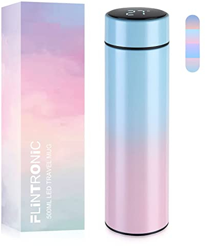 Flintronic Thermosflasche, 500ML Wasserflasche Vakuum Isolierbecher 304 Edelstahl, LCD-Touchscreen Temperaturanzeige, Gradient Smart Mug Trinkflasche, Ideal für Hitze und Kälte -Farbverlauf grün
