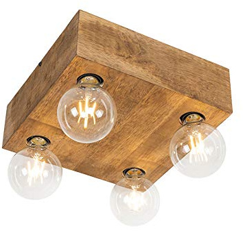 Qazqa Deckenstrahler, Deckenspot - Bloc - Braun, max. 10W, Geeignet für LED, 30cm, Quadratisch, 4-flammig, Ideal als Wohnzimmerlampe, Küche lampe und