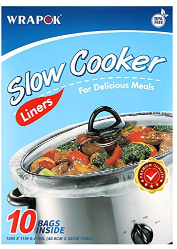 WRAPOK Sacs de cuisson jetables sans BPA pour casserole ovale ou ronde, petite taille 27,9 x 40,6 cm, convient pour 0,9 à 3 litres – 1 lot (10 sacs au total)