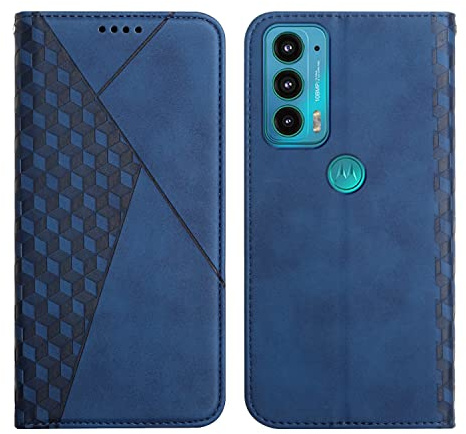 KOUYI Funda para Motorola Moto Edge 20, PU Cuero Flip Folio Carcasa [Magnético][Soporte Plegable][Ranuras para Tarjetas],Capa Tipo Libro Flip Case Wallet,Antigolpes Cover (Azul)