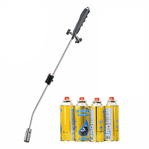 Weed Burner Butane Gas Blowtorch Garden Torch Weeds Killer Burner with Gas canisters Adjustable Flame Destroys Outdoor Moss Fungus Weed Wand (1x Weed Wand+ 4 Gas Bottles)