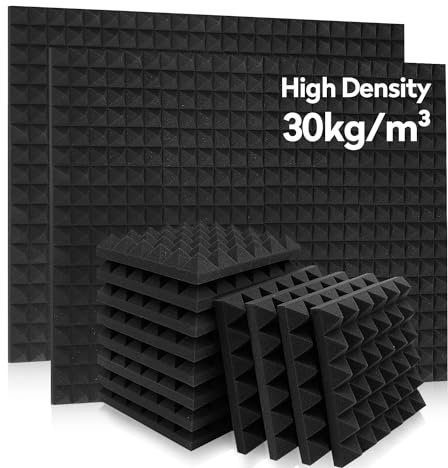 36 Pack AUSLET Acoustic Panels 12 x 12 x 2 Inches, Pyramid Sound Proof Foam Panels for Wall, High Density Black Acoustic Foam Panels,Soundproof Wall Panels