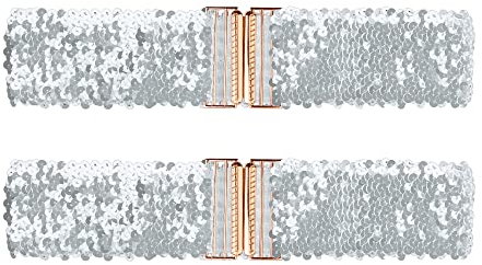 Allegra K Damen Shinny Wide Taillengürtel Interlock Schnallen Pailletten Dekor Stretchy Gürtel für Frauen 2 STÜCKE Silber 60cm/23.62