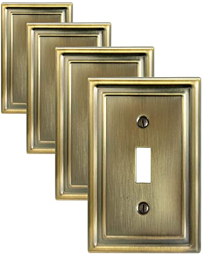 ZILLSEA Cubierta de interruptor de luz de palanca única, placa de pared de metal de latón antiguo, paquete de 4