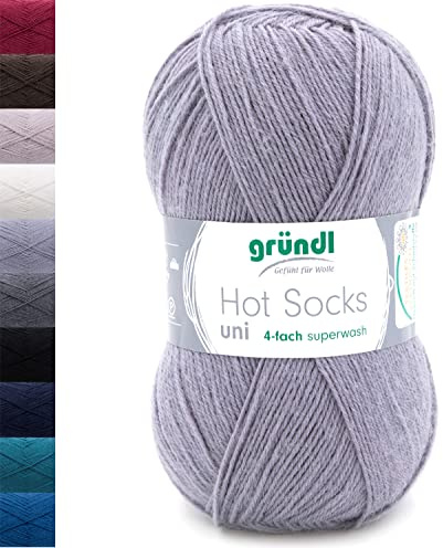 Sockenwolle 4fädig uni grau | 100g Gründl Hot Socks 4-fädig einfarbig | 75% Wolle, 25% Polyamid | Strumpfwolle Sockengarn (4ply, 4fach) Wolle für Socken stricken (82 - silbergrau)