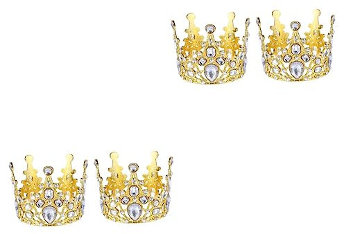 Beavorty 4 Stück Krone Zum Kindergeburtstag Tiara Der Geburtstagskönigin Prinzessin Kuchendeckel Mit Strasskrone Mini-mittelstück Für Kleinkinder Neugeboren Strasssteine Kristall Metall