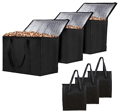 Qivine 3PCS Brennstoff-Aufbewahrungsbeutel, Pellets Sackware 9 kg, Holzpellet-camping-aufbewahrungseimer, Aufbewahrungsbehälter für Holzkohle, Holzpellets, Grill, Camping, Outdoor, Schwarz