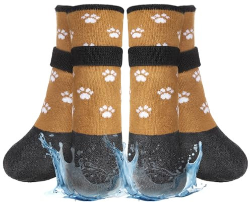 BEAUTYZOO Rutschfeste Hundesocken, Stiefel, Hundeschuhe für heiße/kalte Gehwege, Schnee, Regen, Tage, wasserdichter Griff, Pfotenschutz für Hartholzböden, verhindert Lecken für kleine, mittelgroße und